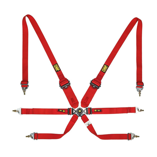 Cinturones de seguridad de 6 puntos OMP Saloon Pull Down rojo