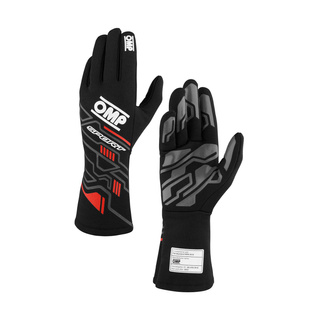 Guantes de carreras OMP SPORT MY25 negro-rojo (FIA)