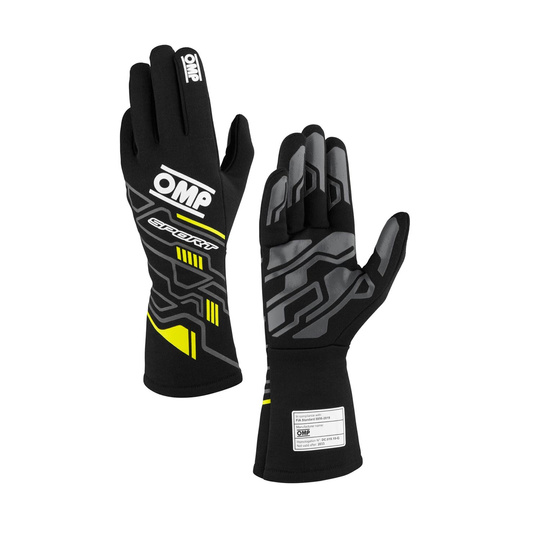 Guantes de carreras OMP SPORT MY25 negro-amarillo (FIA)